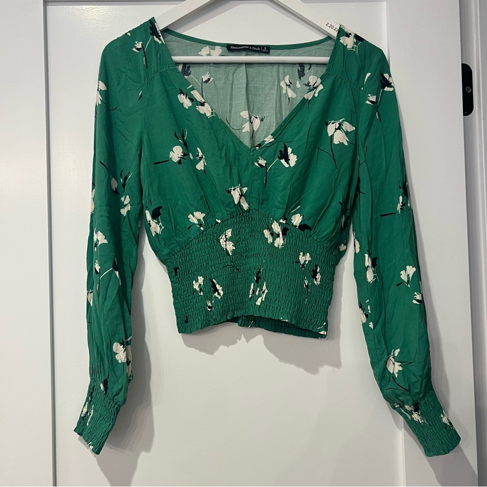 Abercrombie & Fitch Green, White & Navy Floral Blouse